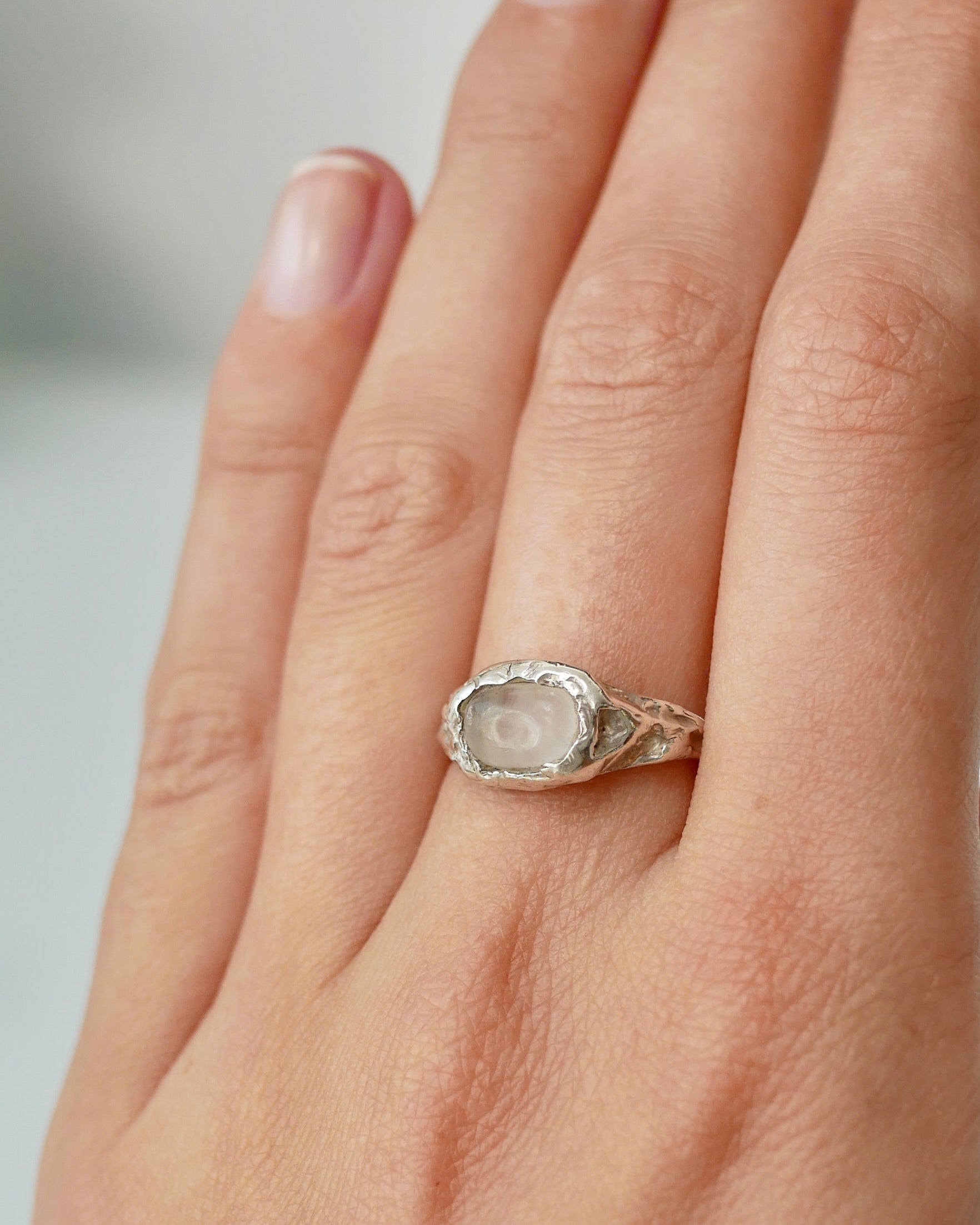 Silver clear quartz ring