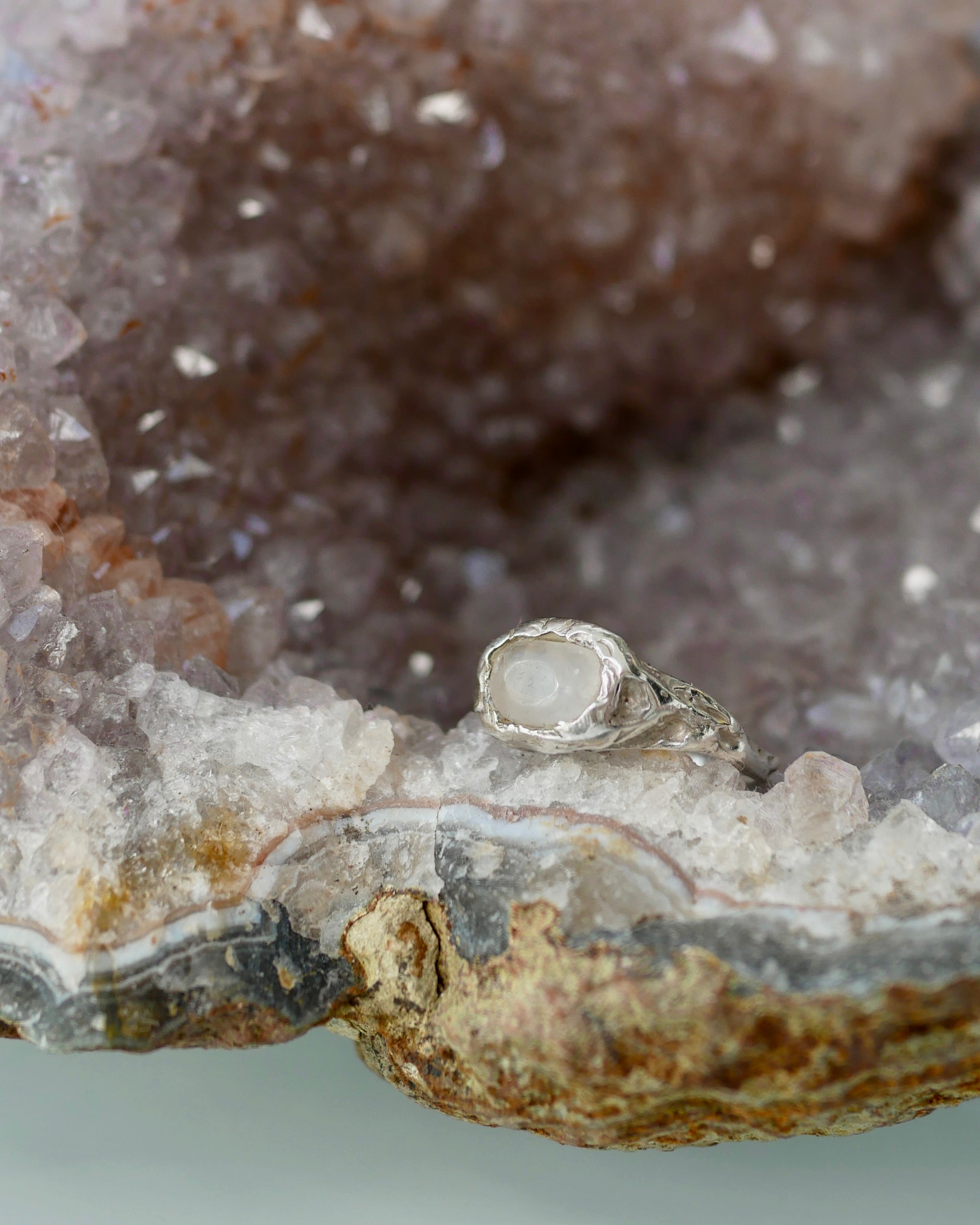Silver clear quartz ring
