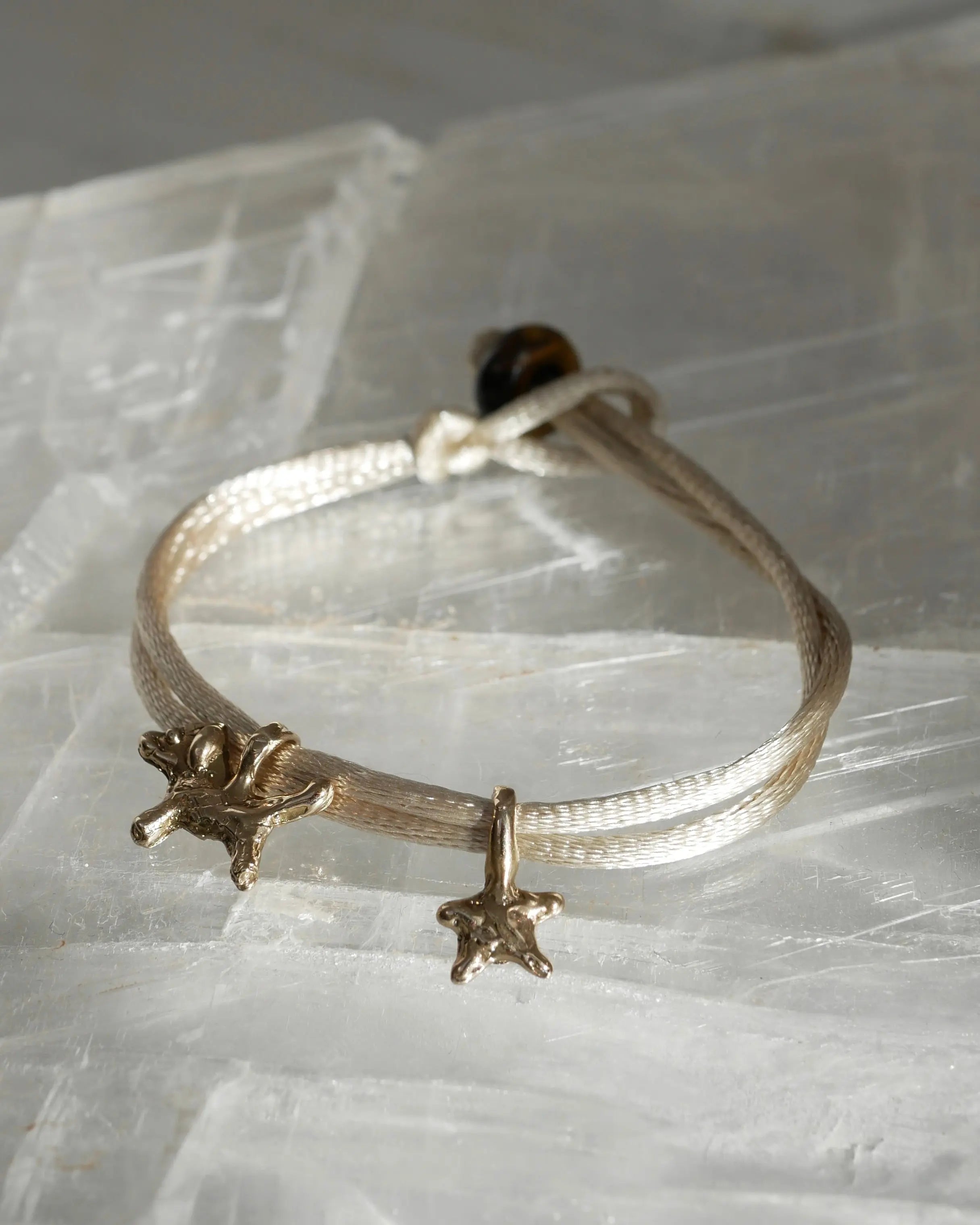 Charm Bracelet – Taupe Satin Cord with Gemstone Tiger Eye Closure CharityGoodz