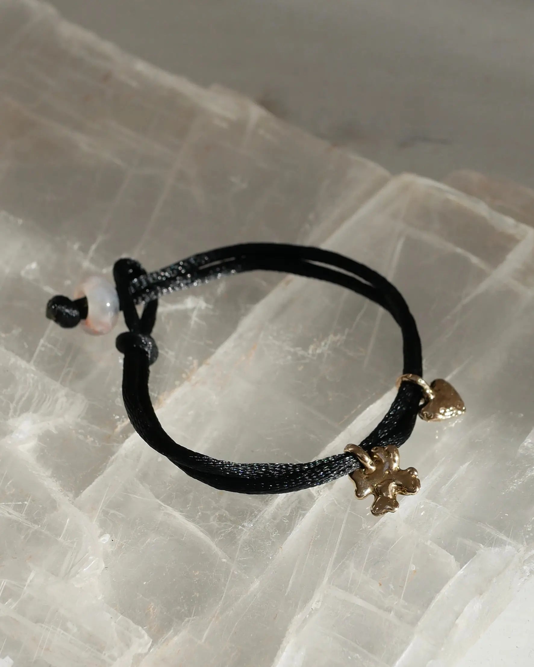 Charm Bracelet – Black Satin Cord with Gemstone Agate Closure CharityGoodz